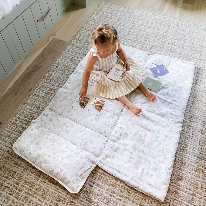 Makemake Organics GOTS Certified Organic Cotton Nap Mat with Detachable Pillow for Kids Soft Sleeping Bag for Toddlers, Boys, Girls - Ideal for Daycare, Preschool, Kindergarten