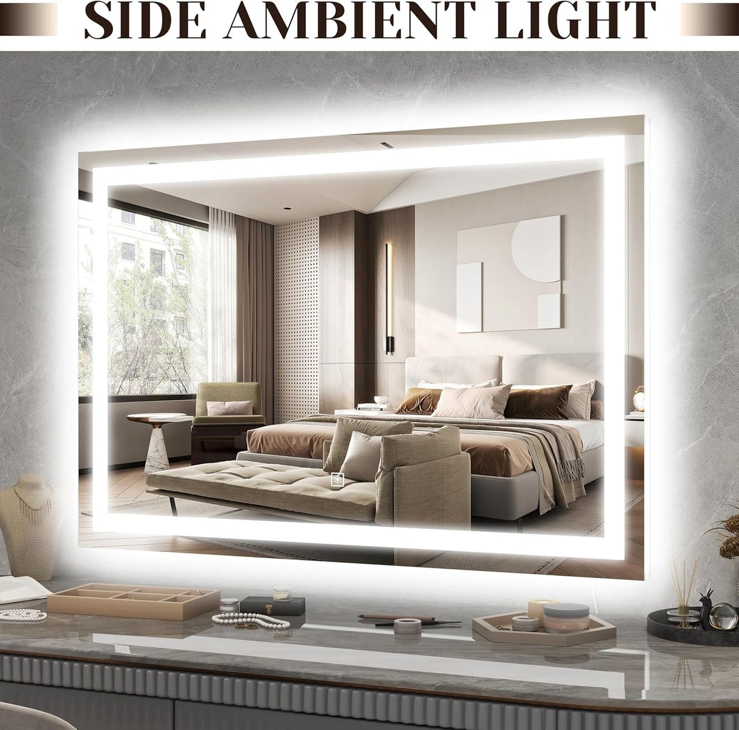 31" x 22" Large Lighted Vanity Mirror with Lights, Dimmable 3 Modes, LED Makeup Mirror for Bathroom ＆ Dressing Room, Tabletop or Wall-Mounted, 10X Magnification, White