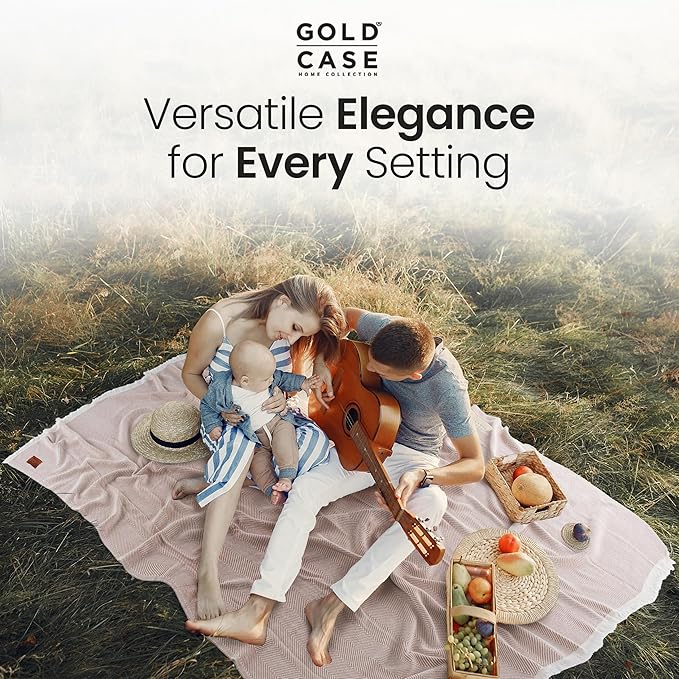 Gold Case Throw Blanket for Couch - 100% Recycled Turkish Cotton Blankets & Throws - Elegant Soft Throw Blankets for Living Room - Boho Decorative Woven Couch Blanket - 60x80 - Beige