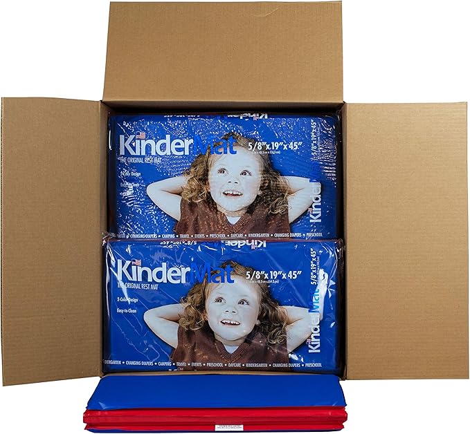 KinderMat, 5/8" Thick, 4-Section Rest Mat, 45" x 19" x 5/8", Red/Blue, Great for School, Daycare, Travel, and Home, Made in The USA