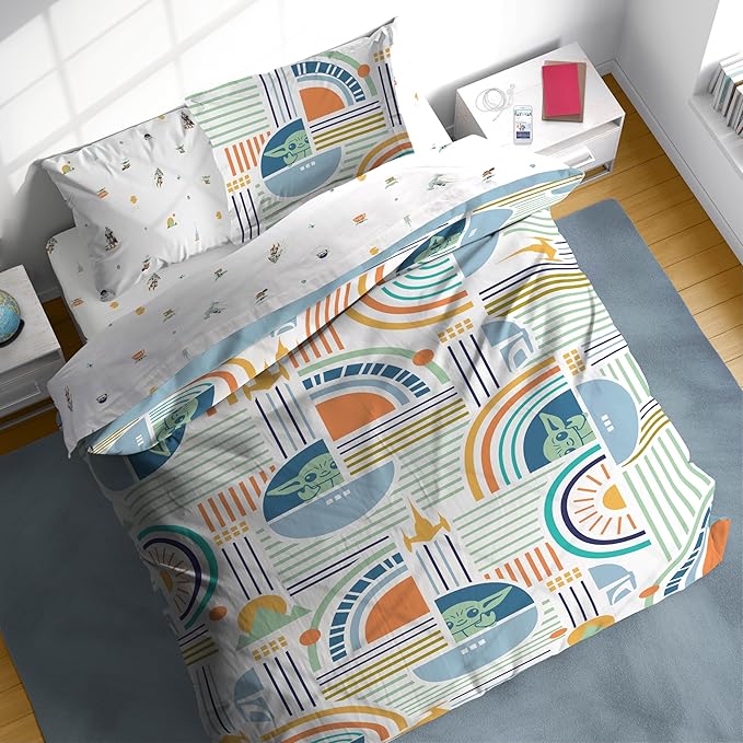 Sunny Side Up Kids Comforter Set Includes Sheets and Pillow Covers - Soft and Cozy Bed Set for Stylish Room Decor, Multicolor - The Mandalorian, 7 Piece Full Size Bedding