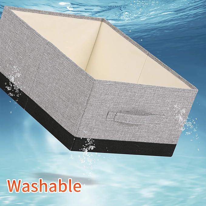 Linen Folding Storage Bins, 3 Pack Large Storage Baskets, Washable, Clothing Storage Bins with Handle, Closet Organizer for Storage Sweater,Sheets (gray black, 18½"x13½"x8½")