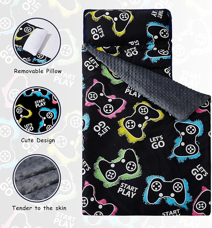 MORAIS Toddler Nap Mat with Pillow and Blanket, 52" x 20" Lightweight and Soft Nap Mat for Preschool, Daycare, Travel Sleeping Bags