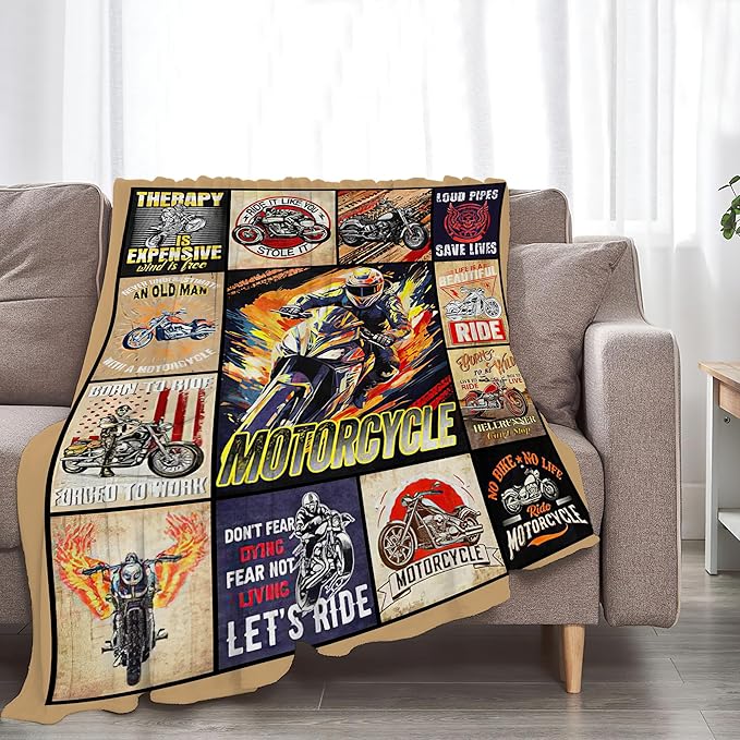 Motorcycle Blanket Ride Gifts for Girls Motorcycle Rider Boys Woman Kids Motorcycles Lover Sport Throw Blankets Soft Blanket Warm Fleece Flannel Plush Blankets for Bed Sofa Couch 50"x60"