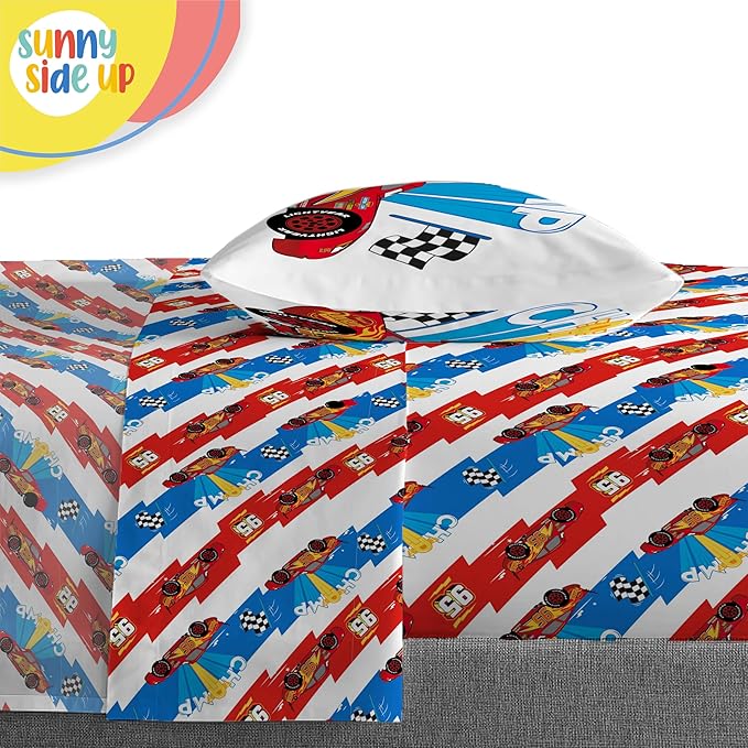 Sunny Side Up Disney Pixar Cars Lightning McQueen Twin Comforter Set - 5 Piece Kids Bedding Includes Comforter, Sheets & Pillow Cover - Super Soft Racecar Microfiber Bed Set
