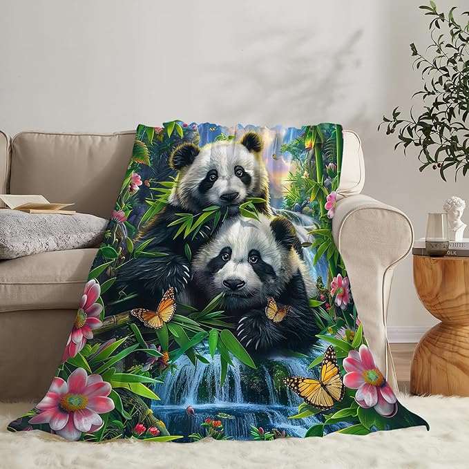 Panda Blanket Funny Pandas Gifts for Girls Boys Woman Kids Cute Panda Lover Bear Throw Blankets Soft Warm Fleece Flannel Plush Blankets for Bed Sofa Couch 60"x80"