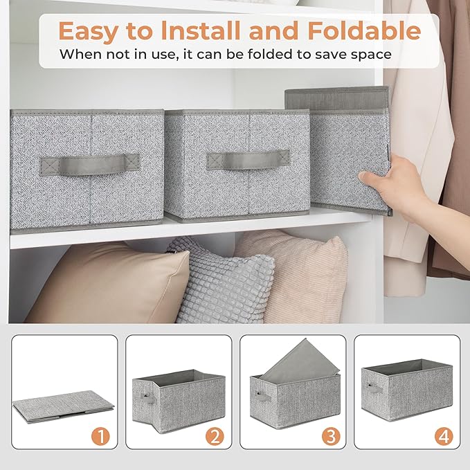 GRANNY SAYS Fabric Storage Bins, Closet Storage Bins for Shelves, Storage Basket with Handles, Collapsible Storage Boxes, Decorative Containers for Living Room Bookshelf, Gray, Medium, 3-Pack