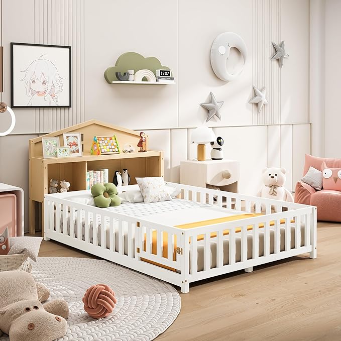 Headboard Storage Cabinet for Full-Size Montessori Floor Bed Natural,Freely Collocation