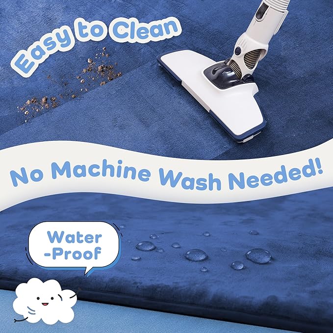 1.3" Thick Baby Floor Play Mat 50x50, Basic Padded Foam Mat for Tummy Time Crawling, Non Slip Cushioned for Babies Toddlers Infants Kids (Blue)