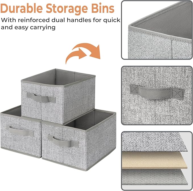 GRANNY SAYS Fabric Storage Bins, Closet Storage Bins for Shelves, Storage Basket with Handles, Collapsible Storage Boxes, Decorative Containers for Living Room Bookshelf, Gray, Medium, 3-Pack