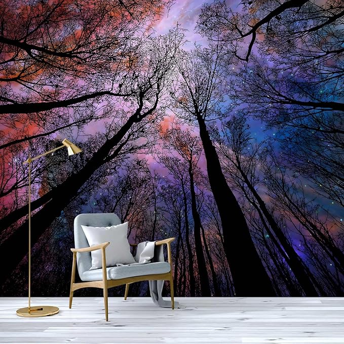 -Colorful Forest Beautiful Starry Tree Branches Wallpaper Bedroom XT14 M 140" x 91"