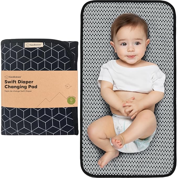 KeaBabies Portable Diaper Changing Pad, Easy Wipe Clean - Foldable Waterproof Baby Changing Mat for Diaper Bag, Compact, Lightweight, 25x13 Newborn, Infant, Baby Changer Travel Essential (Black Geo)