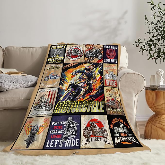 Motorcycle Blanket Ride Gifts for Girls Motorcycle Rider Boys Woman Kids Motorcycles Lover Sport Throw Blankets Soft Blanket Warm Fleece Flannel Plush Blankets for Bed Sofa Couch 40"x50"