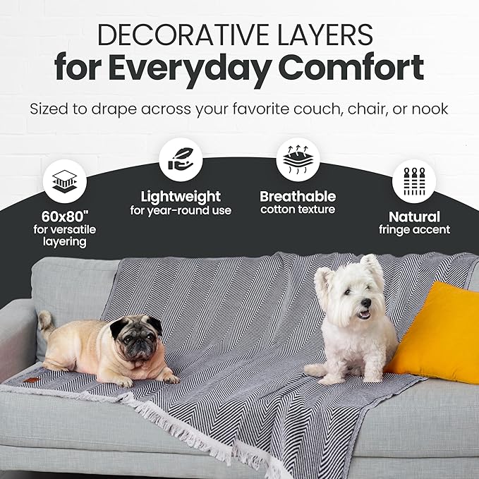 Gold Case Throw Blanket for Couch - 100% Recycled Turkish Cotton Blankets & Throws - Elegant Soft Throw Blankets for Living Room - Boho Decorative Woven Couch Blanket - 60x80 - Beige