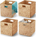 BLUEWEST Water Hyacinth Storage Basket (Set of 4) Woven Hyacinth Storage Basket, Laundry Water Hyacinth Bin for Organizing with Carrying Handles, Rattan for Shelves