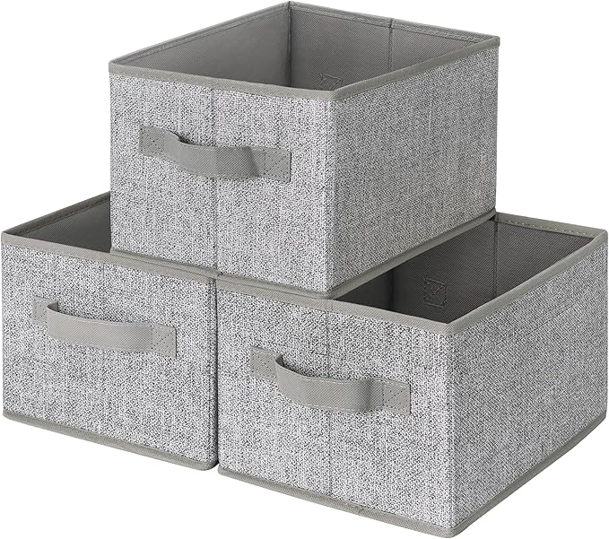 GRANNY SAYS Fabric Storage Bins, Closet Storage Bins for Shelves, Storage Basket with Handles, Collapsible Storage Boxes, Decorative Containers for Living Room Bookshelf, Gray, Medium, 3-Pack