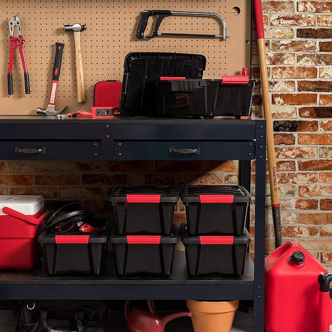 IRIS USA 13 QT Plastic Storage Box with Lid and Latches - 6 Pack - BPA-Free, Garage Organizing Solution, Durable Nestable Stackable Containers, Secure Pull Handle - Black