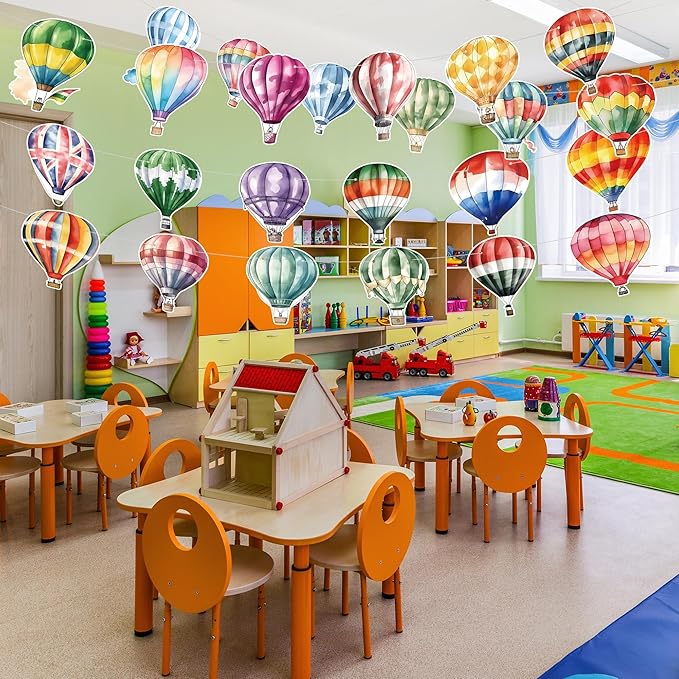 4 Packs Hot Air Balloon Theme Garland Banner Set – Watercolor Balloon Party Banner Balloons Birthday Bunting Decor for Wedding, Baby Shower,Adventure Theme Party,Travel Themed Celebrations, 24 Styles