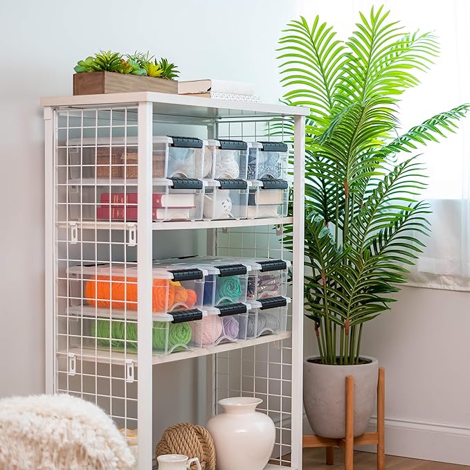 IRIS USA 6 Quart Stackable Plastic Storage Bins with Lids, 3 Pack - BPA-Free, Made in USA - See-Through Organizing Solution, Latches, Durable Nestable Containers, Secure Pull Handle - Clear/Black