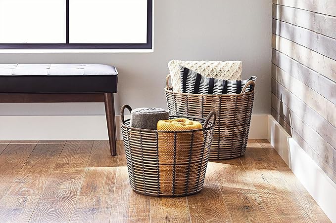 76QT rattan woven basket, withhandle, extra-large storagebasket, suitable for all areas ofthe home