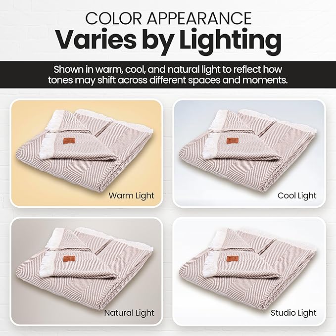 Gold Case Throw Blanket for Couch - 100% Recycled Turkish Cotton Blankets & Throws - Elegant Soft Throw Blankets for Living Room - Boho Decorative Woven Couch Blanket - 60x80 - Beige