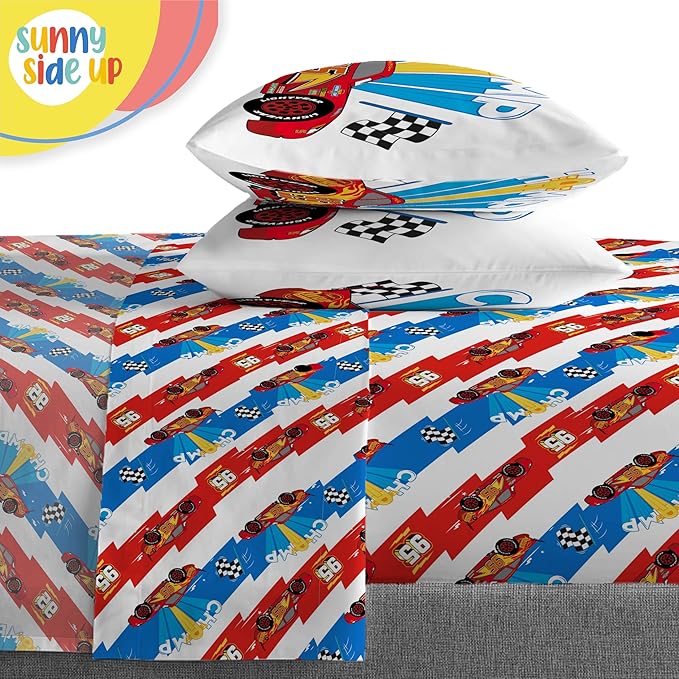Disney Pixar Cars Lightning McQueen Full Comforter Set - 7 Piece Kids Bedding Includes Comforter, Sheets & Pillow Cover - Super Soft Racecar Microfiber Bed Set