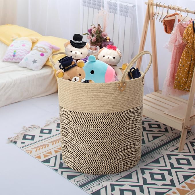 Jute Laundry Hamper Large Woven Rope Storage Basket with Handles 20' Height Tall 83L,Laundry Basket Decorative Basket for Living Room,Pillows,Clothes, 18'Wx20'H