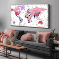 ZHAOSHOP Large World Map Canvas Wall-Art - Wall Decor For Girls Bedroom - Pink pictures Wall Decor Ready To Hang Size 59" x 29"