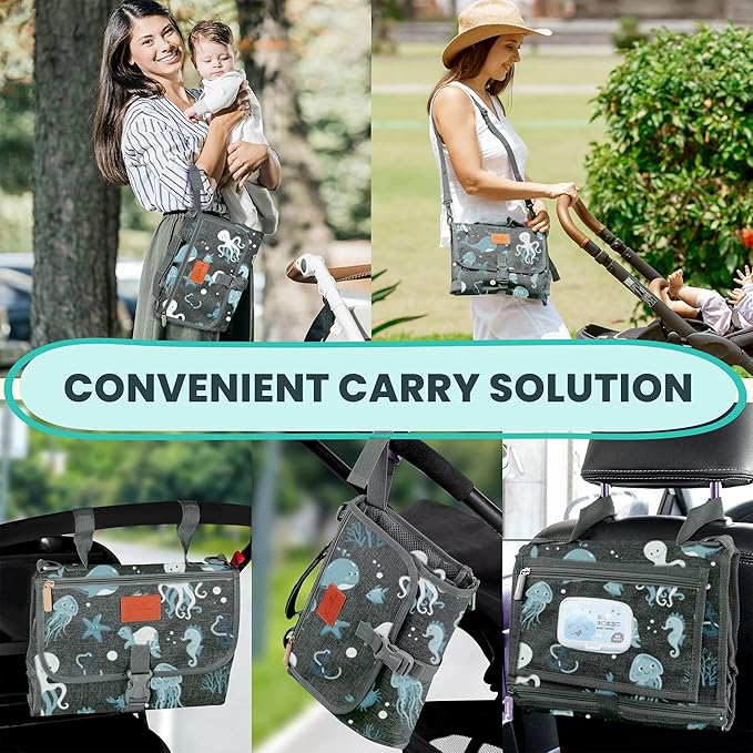 Portable Changing Pad for Baby, Travel Diaper Changing Pad for Newborn, Large Waterproof Baby Changing Mat, Foldable & Detachable Diaper Changing Station with Baby Wipes Pockets, Baby Stuff by Pillani