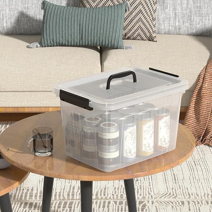Obstnny 20 L Plastic Storage Box with Handle, 4-Pack Clear Latching Storage Bin