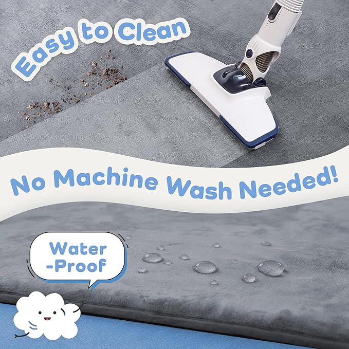 1.3" Thick Baby Bedside Floor Mat for Bedroom, Basic Padded Foam Soft Plush 28x72 Runner Rug with Non Slip Cushioned for Nursery Playroom (Dark Grey)