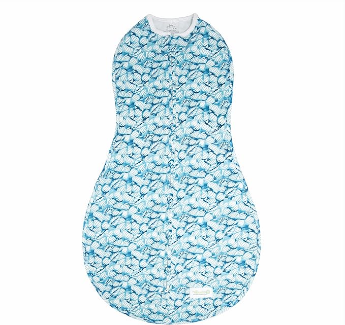 Woombie Original Baby Swaddling Blanket - Self-Soothing, Cotton Baby Swaddle with Zipper - Wearable Newborn Blanket, Blue Lanterns, 14-19 lbs