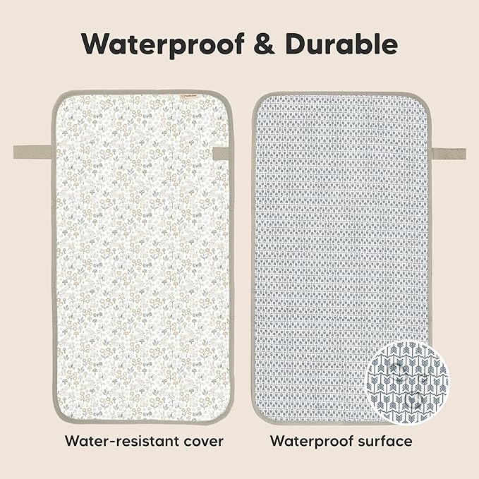 KeaBabies Portable Diaper Changing Pad, Easy Wipe Clean - Foldable Waterproof Baby Changing Mat for Diaper Bag, Compact, Lightweight, 25x13 Newborn, Infant, Baby Changer Travel Essential (Prairie)