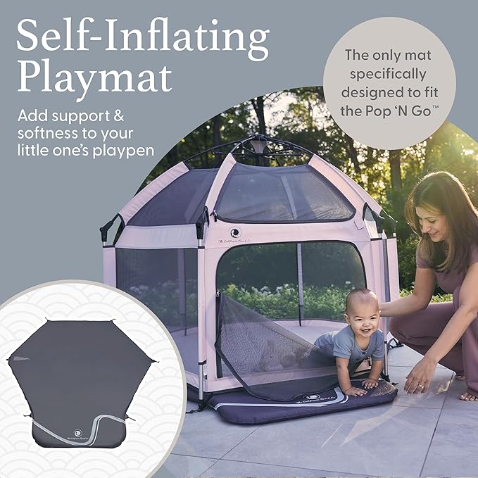 Baby Playmat for The Pop 'N Go Baby Playpen - 1.3" Thick Self-Inflating Playmat for Placement Underneath Pop 'N Go Playpen or for Standalone Usage - Soft and Comfy Portable Pad w/Travel Bag