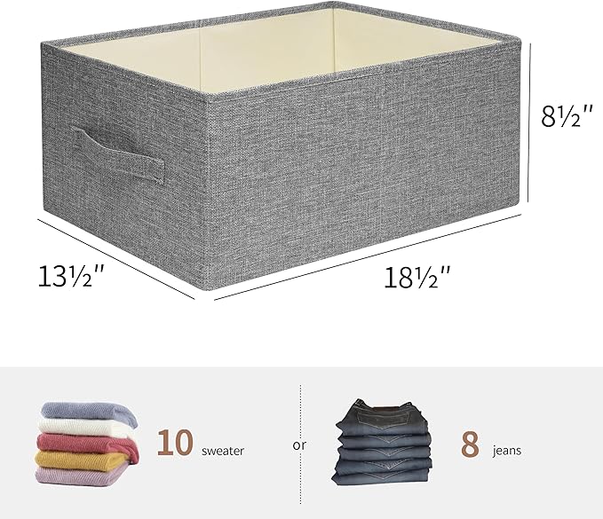 Linen Folding Storage Bins, 3 Pack Large Storage Baskets, Washable, Clothing Storage Bins with Handle, Closet Organizer for Storage Sweater,Sheets(dark grey, 18½"x13½"x8½")