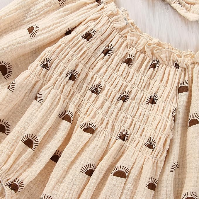 2pcs Infant Baby Girls Romper Dress Headband Long Sleeve Clothing Flowers Newborn Boho Girl Outfit Jumpsuit Clothes