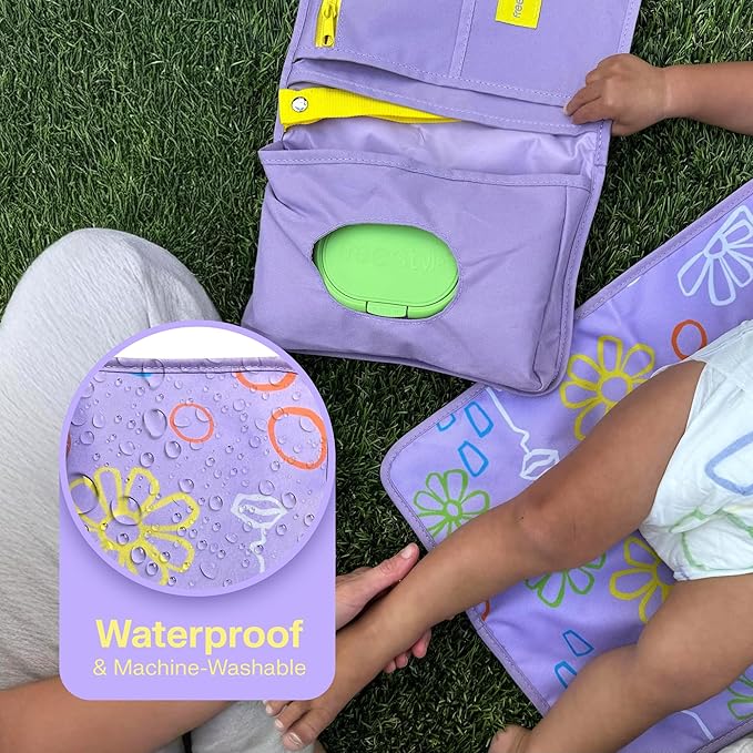 Freestyle Portable Diaper Changing Pad | Foldable, Waterproof Baby Changing Pad With Stylish Wet Wipes Pouch | Travel Changing Pad For Newborn, Quick Access Baby Changing Mat For Diaper Bag Essentials