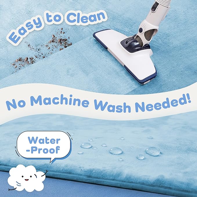 1.3" Thick Baby Floor Play Mat 50x50, Basic Padded Foam Mat for Tummy Time Crawling, Non Slip Cushioned for Babies Toddlers Infants Kids (Ice Blue)