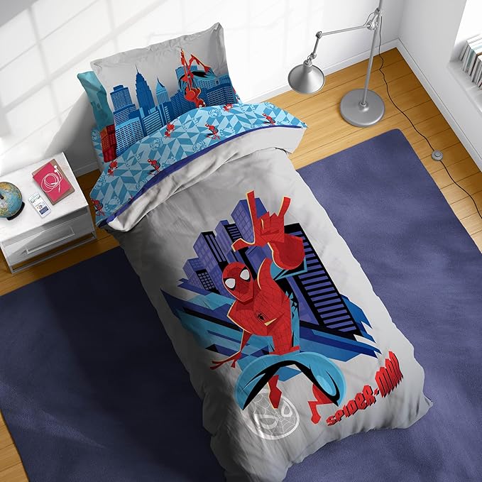 Sunny Side Up Kids Comforter Set Includes Sheets and Pillow Covers - Soft and Cozy Bed Set for Stylish Room Decor, Gray - Spiderman, 5 Piece Twin Bedding