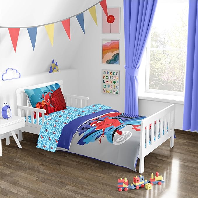 Sunny Side Up Kids Comforter Set Includes Sheets and Pillow Covers - Soft and Cozy Bed Set for Stylish Room Decor, Gray - Spiderman, 4 Piece Toddler Bedding