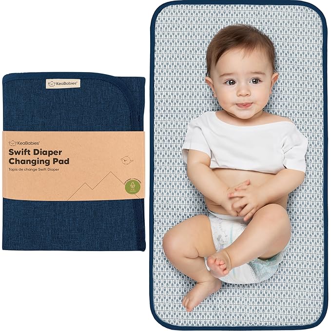 KeaBabies Portable Diaper Changing Pad, Easy Wipe Clean - Foldable Waterproof Baby Changing Mat for Diaper Bag, Compact, Lightweight, 25x13 Newborn, Infant, Baby Changer Travel Essential (Navy Blue)