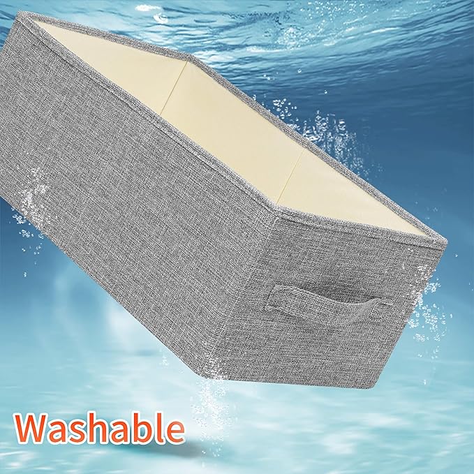 Linen Folding Storage Bins, 3 Pack Large Storage Baskets, Washable, Clothing Storage Bins with Handle, Closet Organizer for Storage Sweater,Sheets(dark grey, 18½"x11" x8½")