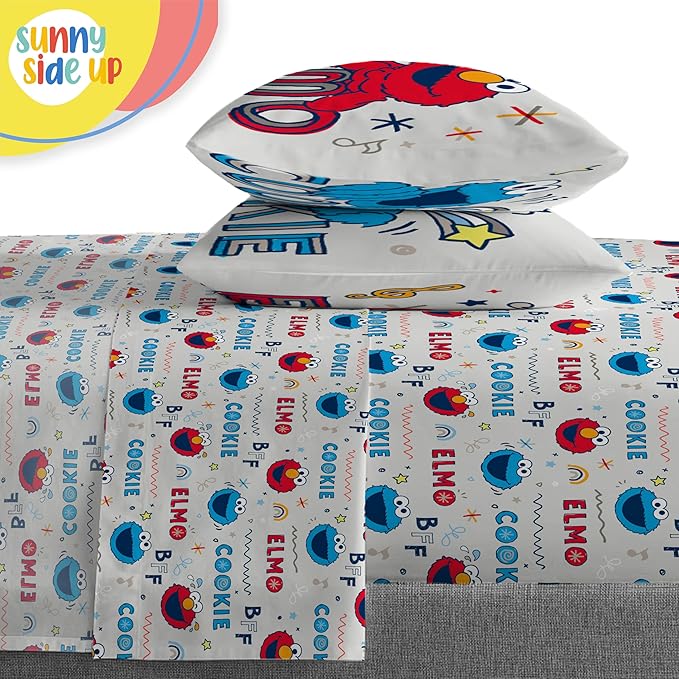Sesame Street Full Comforter Set – 7 Piece Kids Bedding Includes Comforter, Sheets & Pillow Cover – Super Soft Microfiber Bed Set with Elmo, Cookie Monster and Big Bird