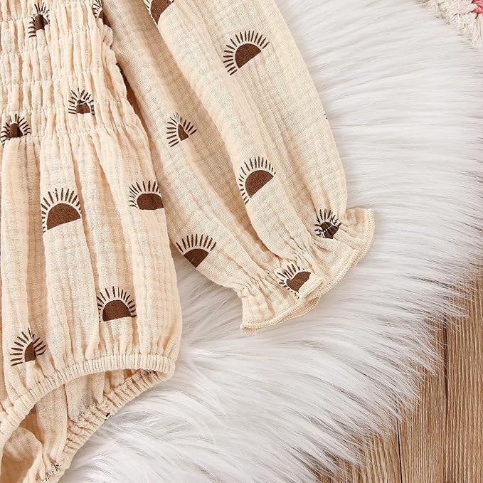 2pcs Infant Baby Girls Romper Dress Headband Long Sleeve Clothing Flowers Newborn Boho Girl Outfit Jumpsuit Clothes