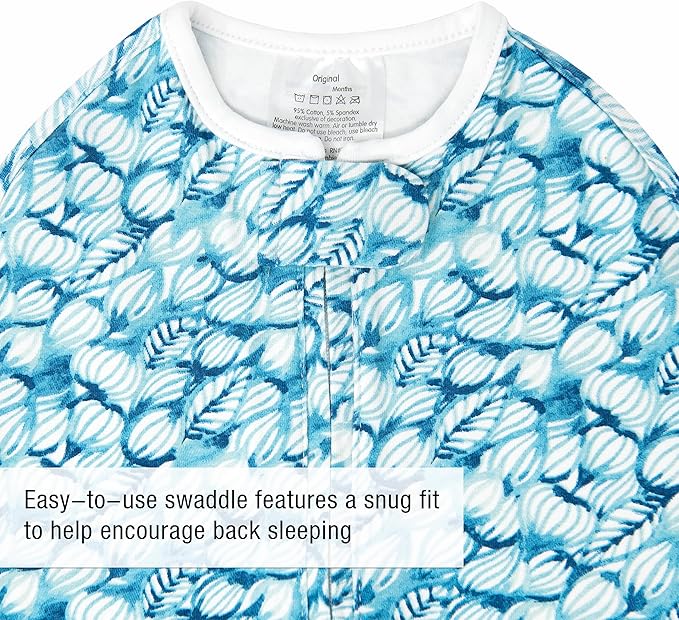 Woombie Original Baby Swaddling Blanket - Self-Soothing, Cotton Baby Swaddle with Zipper - Wearable Newborn Blanket, Blue Lanterns, 14-19 lbs