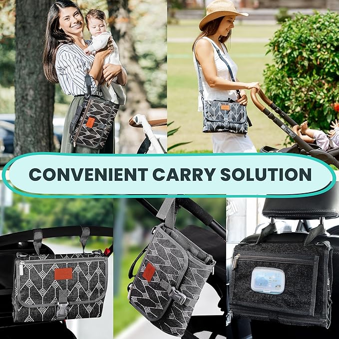 Pillani Portable Changing Pad - Travel Diaper Changing Mat, Waterproof, Foldable & Detachable Station with Baby Wipes Pockets