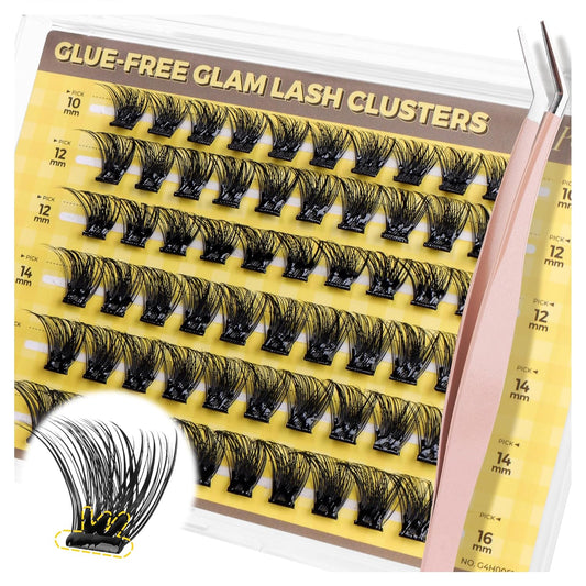 PopUp Self Adhesive Eyelashes Clusters, Press On Lashes Pre Glued Eyelash Extension Kit with Lash Tweezer,10-16mm No Glue No Remover Needed Self Adhesive Lashes Clusters CT50