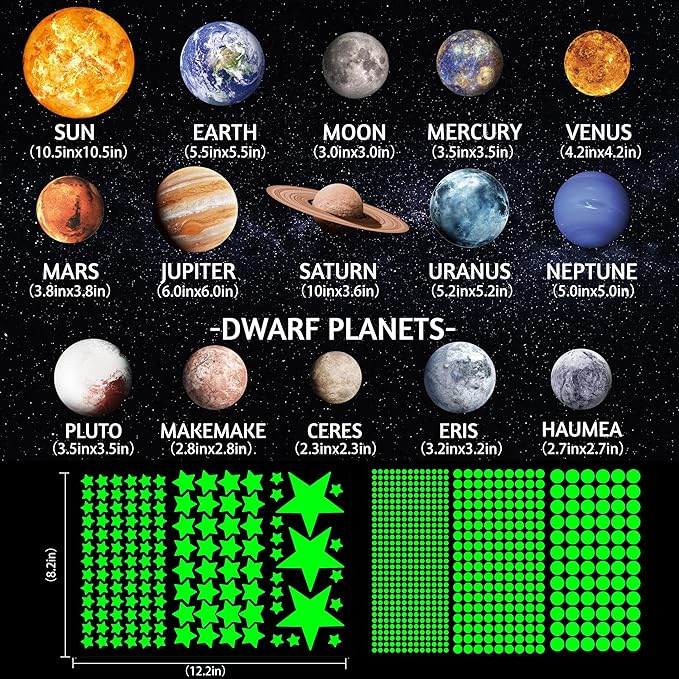 Solar System Wall Decals Glow in The Dark Stars 780 PCS, Glowing Planets Stickers for Ceiling, Nursery Wall Stickers for Bedroom, Kids Room Decorations (Green)