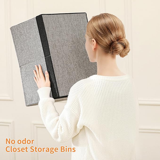 Linen Folding Storage Bins, 3 Pack Large Storage Baskets, Washable, Clothing Storage Bins with Handle, Closet Organizer for Storage Sweater,Sheets (gray black, 18½"x13½"x8½")