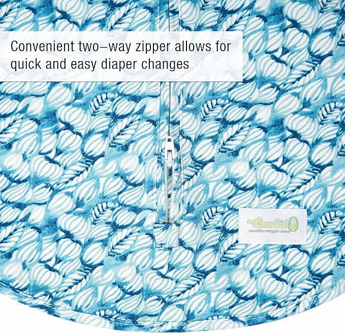 Woombie Original Baby Swaddling Blanket - Self-Soothing, Cotton Baby Swaddle with Zipper - Wearable Newborn Blanket, Blue Lanterns, 14-19 lbs